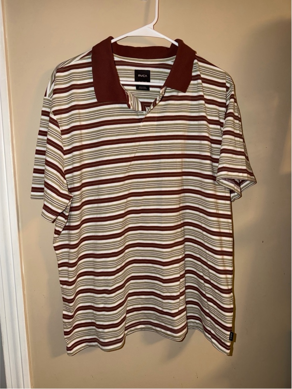 RVCA Men's Striped Polo in Cream and Brown